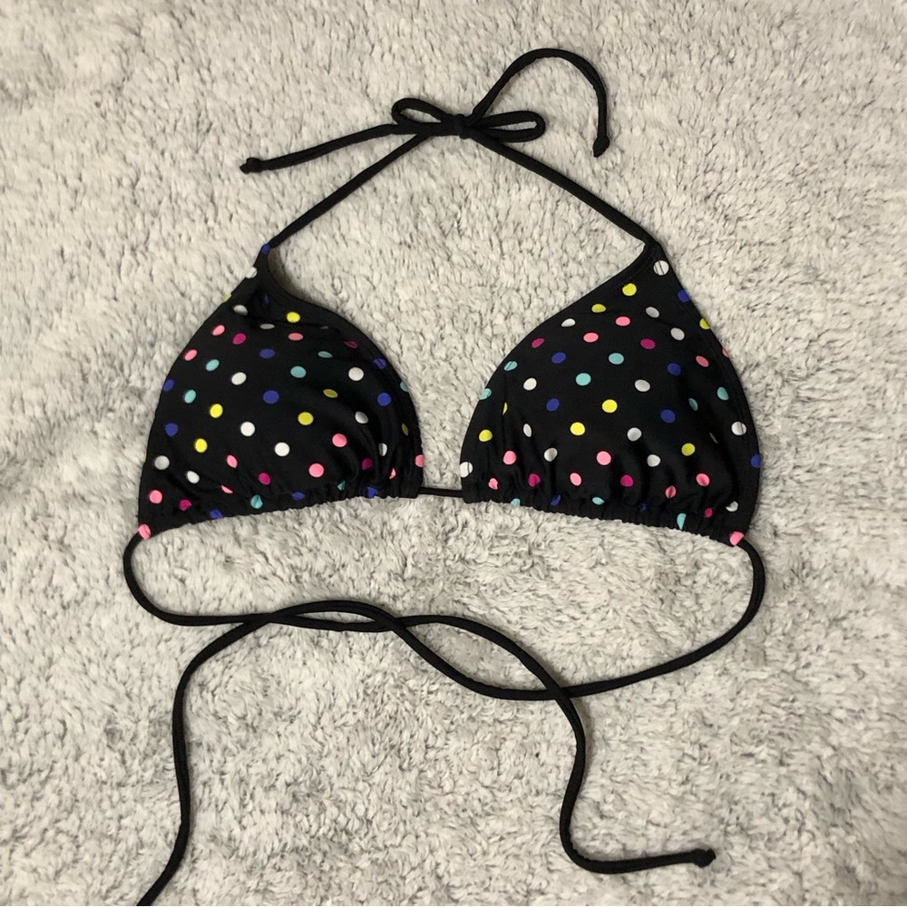 Y2K Black Polka Dot Padded Triangle Bikini Top